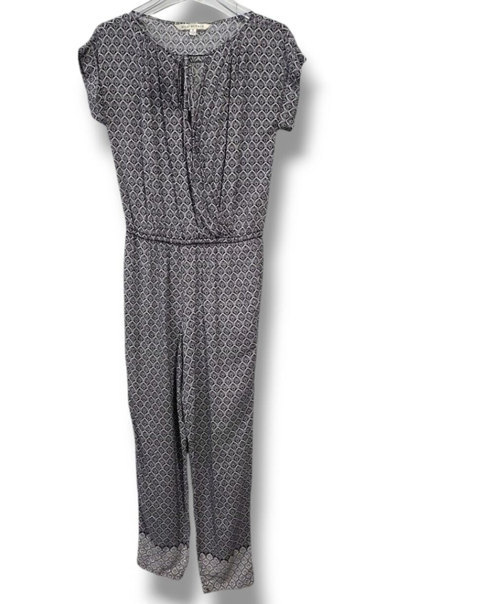 Max Studio SZ Small Jumpsuit Bohemian Geometric Pockets Black White Boho Summer